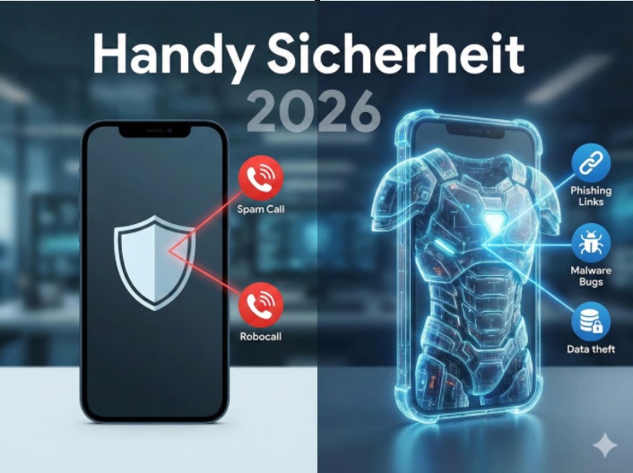 Handy Sicherheit 2026 – Vergleich zwischen Security Suite und Spam Blocker Apps auf einem Smartphone