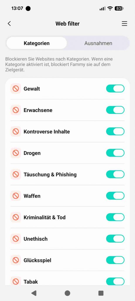 FamiSafe Test & Erfahrungen 2026: Mein ehrlicher Testsieger 21 FamiSafe Test & Erfahrungen 2026 - Webfilter Kategorien