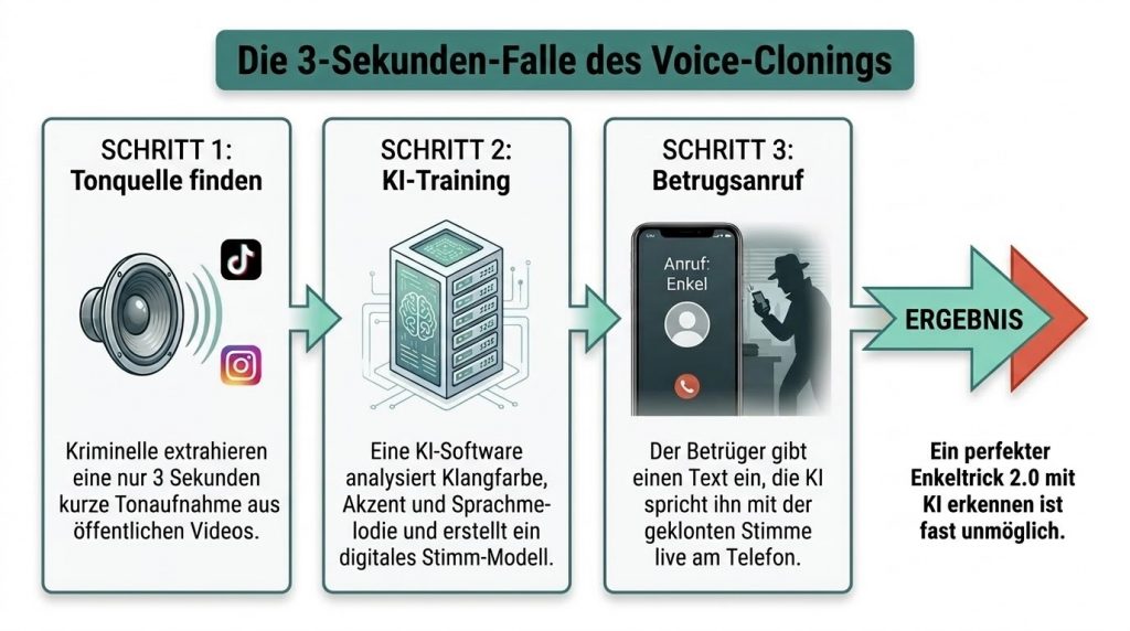 Ki-Voice-Cloning Betrug 2026 - Enkeltrick 2.0 mit KI erkennen