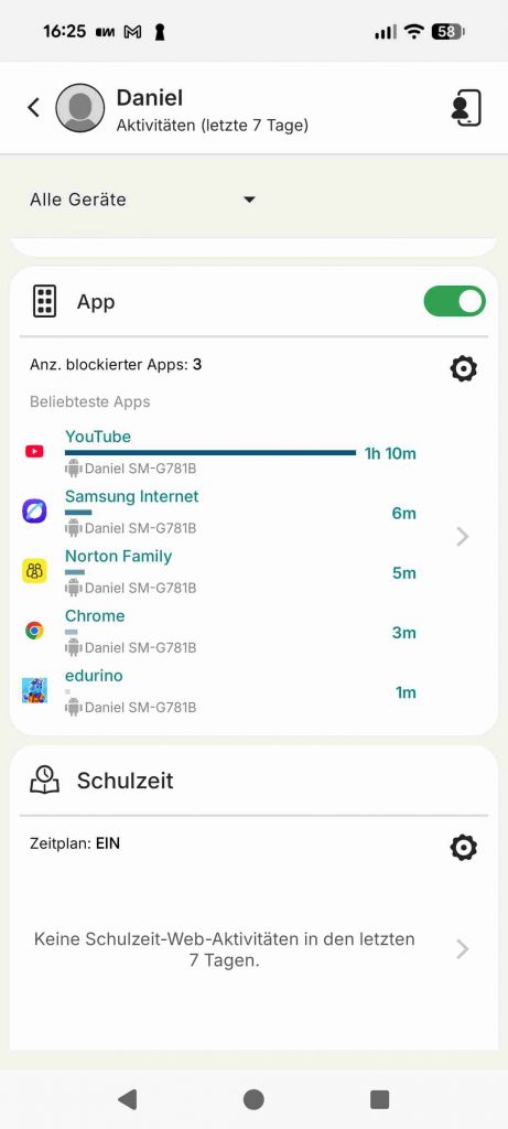 Norton Family Test 2026 - App Übersicht Dashboard