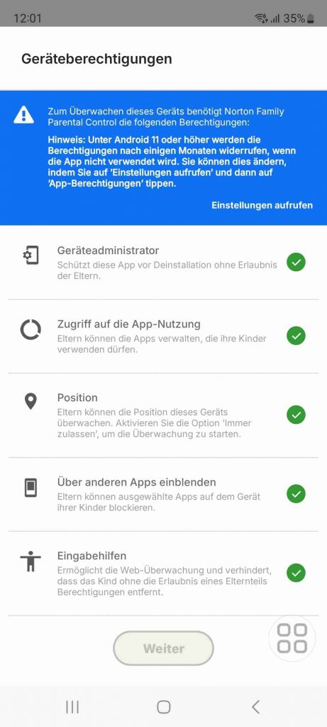 Norton Family Test 2026 - Einrichtung Kinder App Berechtigungen 1