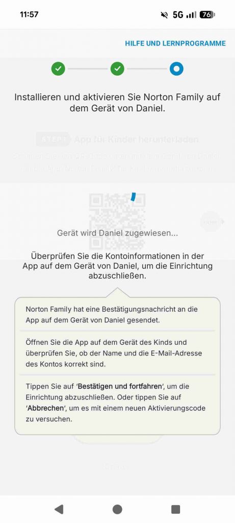 Norton Family Test 2026 - Einrichtung warten auf Einstellungen Kindergerät