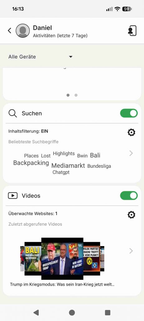 Norton Family Erfahrungen 2026 - Such- und Videoüberwachung Dashboard