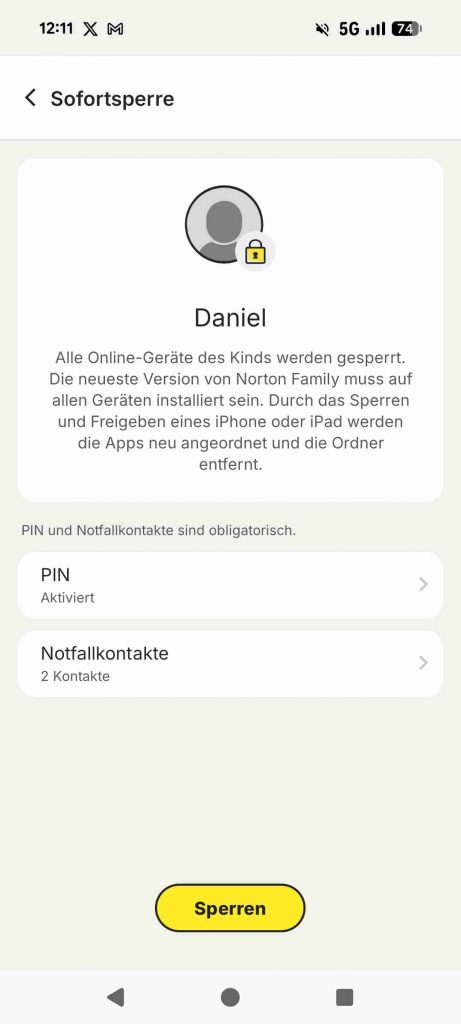 Norton Family Test 2026 - Zusatz Features Sofortsperre