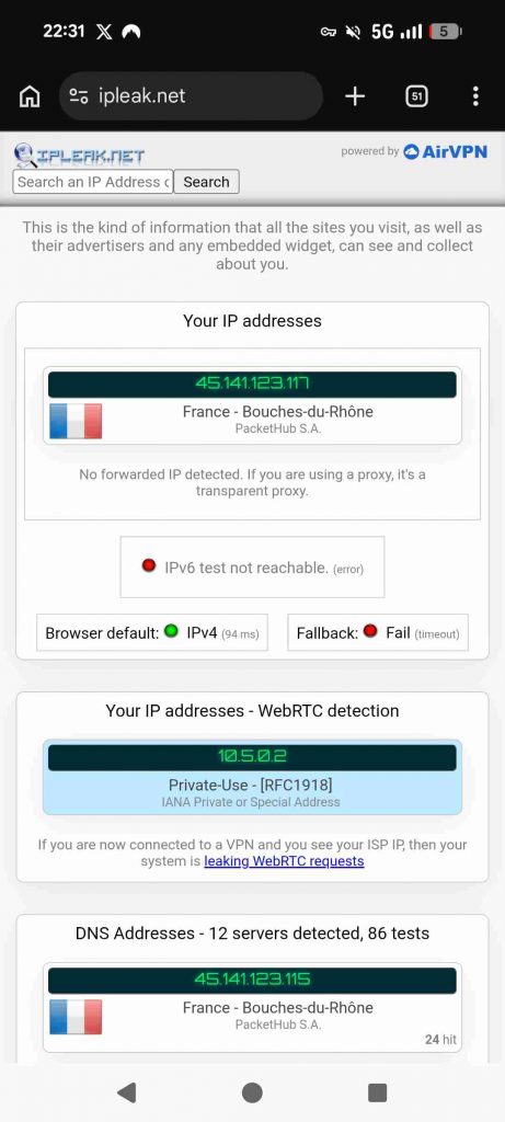 NordVPN App Test 2026 - IP-Leak Test