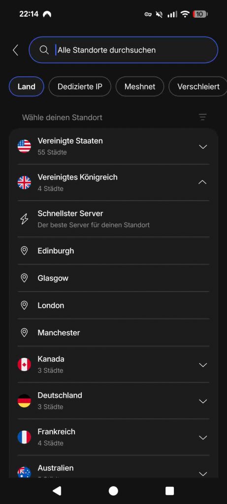 NordVPN App Test 2026 - Verbindungen Auswahl