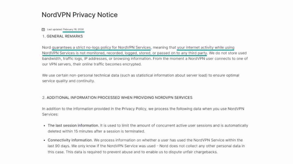 NordVPN Handy Test 2026 - Datenschutzrichtlinie 2026