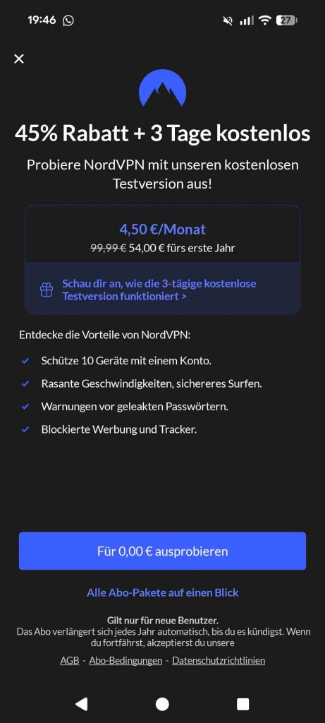 NordVPN Test Handy 2026 - Angebot 3 Tage kostenlos