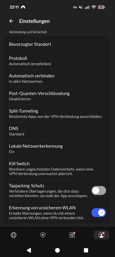 NordVPN Smartphone Test 2026 - Einstellungen Kill Switch