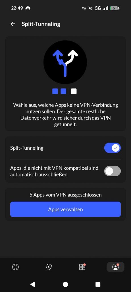 NordVPN Smartphone Test 2026 - Split Tunneling Einstellungen