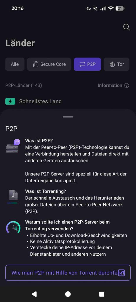 Proton Vpn Erfahrungen 2026 - P2P Verbindung