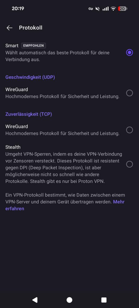 Proton Vpn Test Handy 2026 - Protokollauswahl