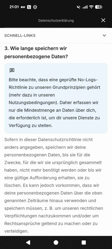 Surfshark App Test 2026 - Datenschutzrichtline Datenerfassung