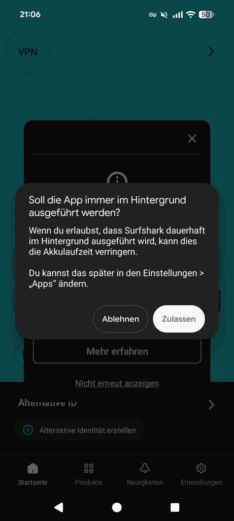 Surfshark App Test 2026 - Hintergrund laufen lassen
