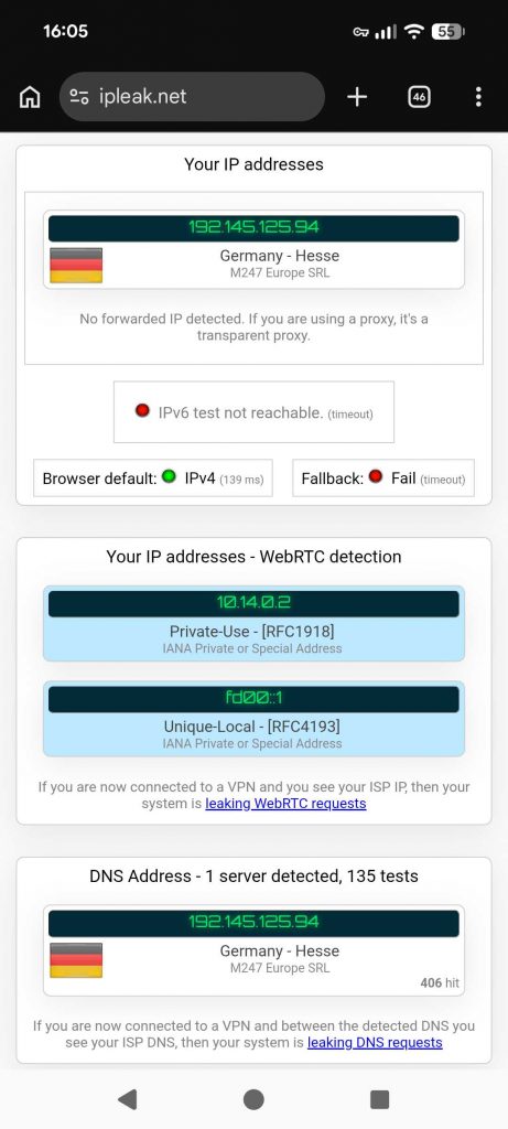 Surfshark App Test 2026 - Leakage Test ipleak.net