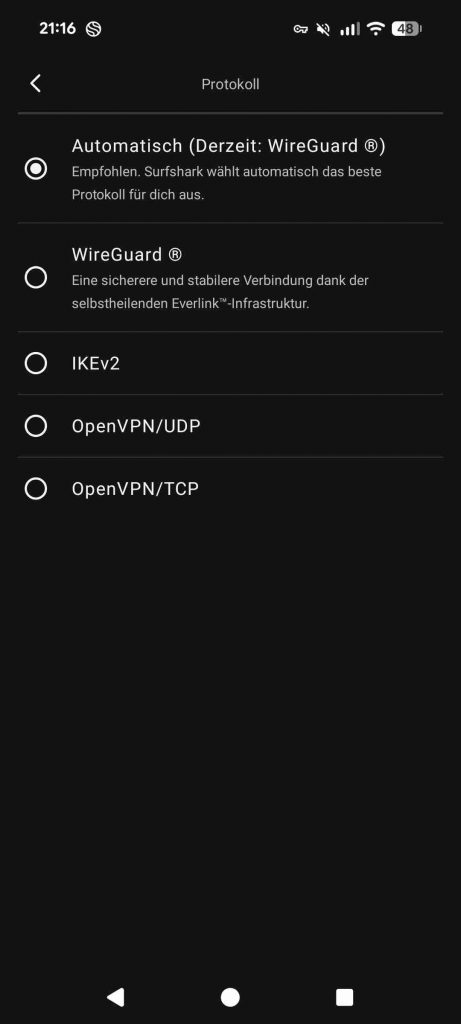Surfshark App Test 2026 - Protokoll Auswahl