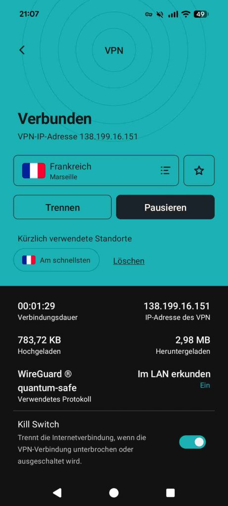 Surfshark App Test 2026 - VPN Verbindung aktiv