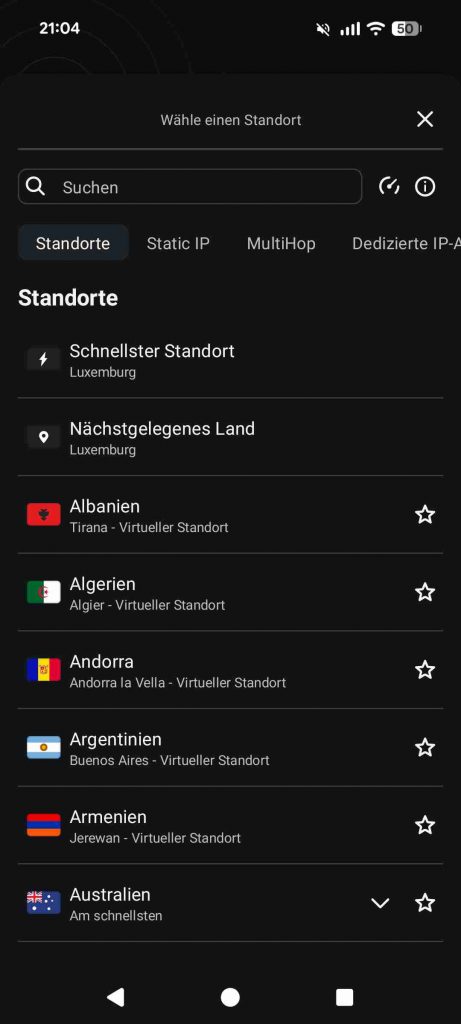Surfshark App Test 2026 - VPN Verbindungen Standorte